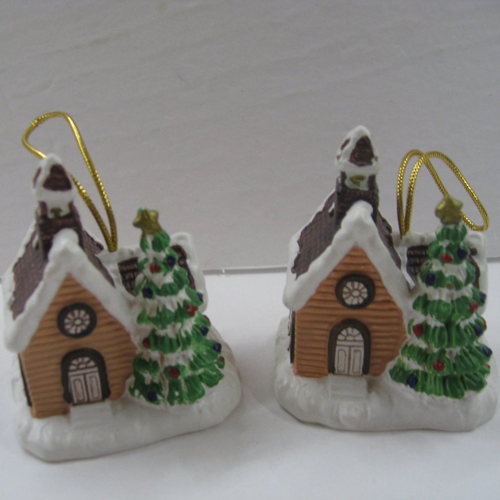 Musical Christmas Ornament San Francisco Music Box Co 1989 Lot of 2 Houses WORKS